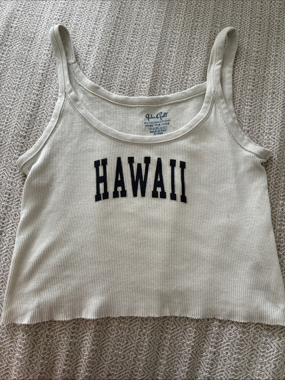 Brandy Melville Cream Ribbed "HAWAII" Cropped Tank Top